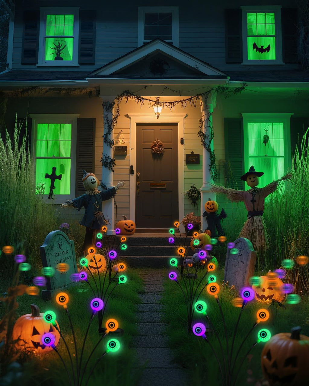 6Pack 36LED Purple, Orange and Green Spider Solar Halloween Lights Outdoor, Solar Swaying Firefly Lights with Spider, Waterproof for Yard, Garden, Pathway, Halloween Decorations
