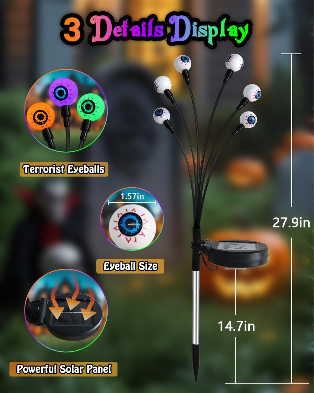 6Pack 36LED Purple, Orange and Green Spider Solar Halloween Lights Outdoor, Solar Swaying Firefly Lights with Spider, Waterproof for Yard, Garden, Pathway, Halloween Decorations