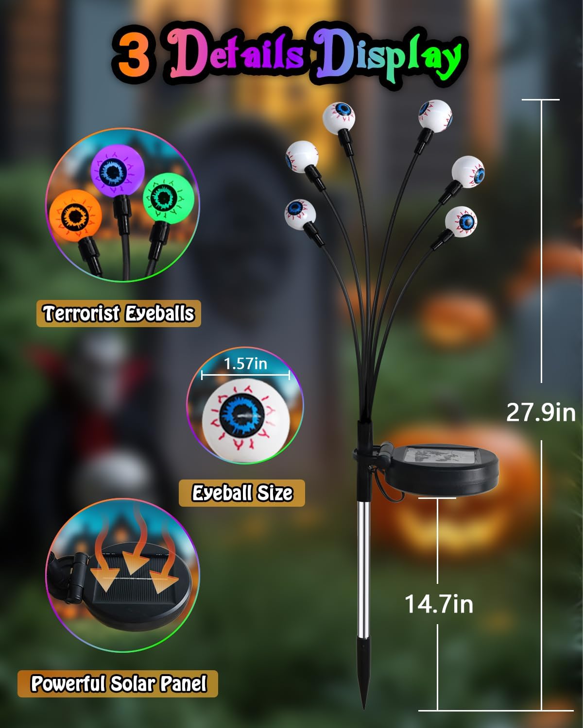 6Pack 36LED Purple, Orange and Green Spider Solar Halloween Lights Outdoor, Solar Swaying Firefly Lights with Spider, Waterproof for Yard, Garden, Pathway, Halloween Decorations