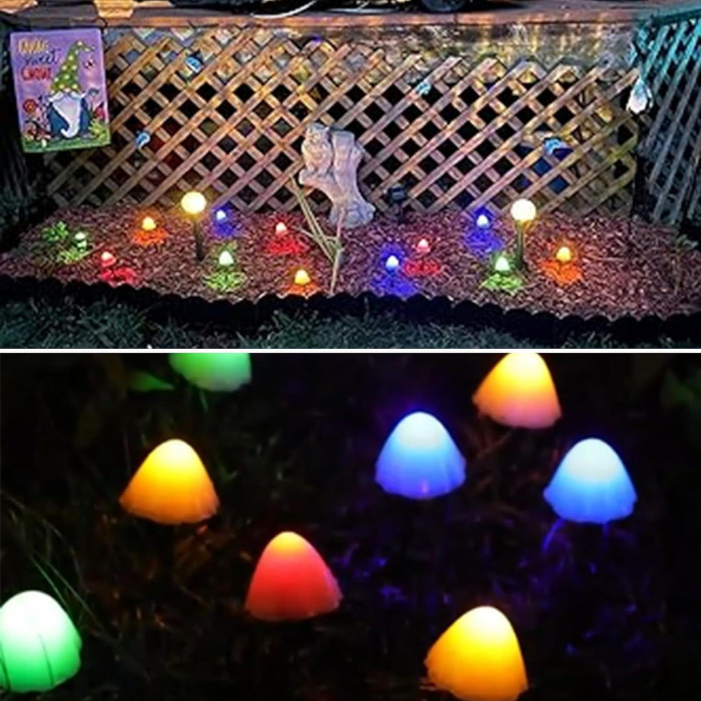 2PK 55FT 32LED Orange and Green Solar Mushroom Lights Outdoor, Solar String Light with 8 Lighting Modes Auto On/Off, Halloween Garden Lights for Witch Decorations