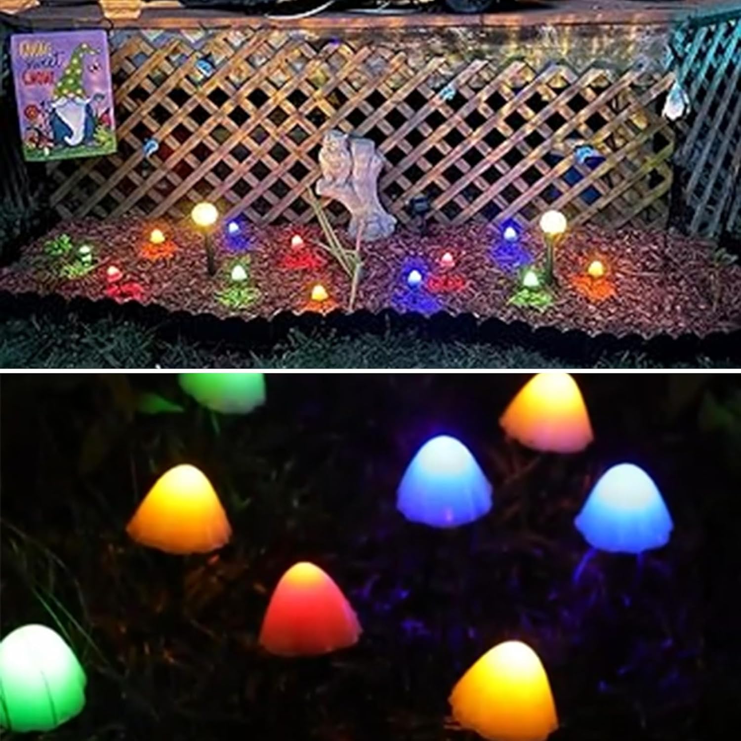 2PK 55FT 32LED Orange and Green Solar Mushroom Lights Outdoor, Solar String Light with 8 Lighting Modes Auto On/Off, Halloween Garden Lights for Witch Decorations