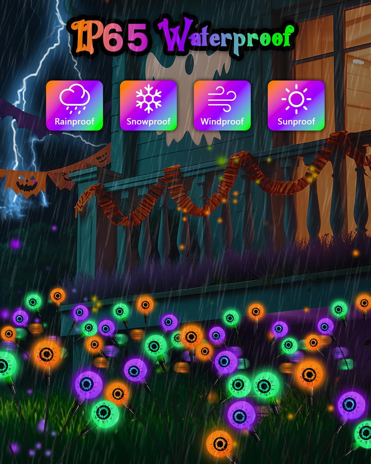 6Pack 36LED Purple, Orange and Green Spider Solar Halloween Lights Outdoor, Solar Swaying Firefly Lights with Spider, Waterproof for Yard, Garden, Pathway, Halloween Decorations