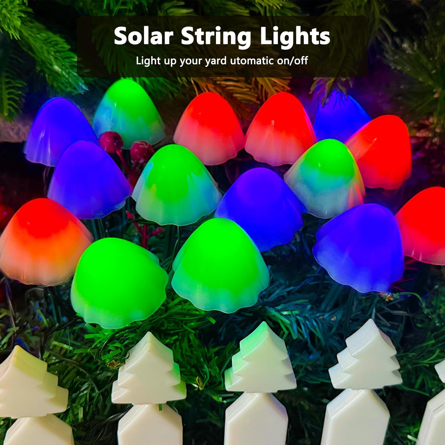 2PK 55FT 32LED Orange and Green Solar Mushroom Lights Outdoor, Solar String Light with 8 Lighting Modes Auto On/Off, Halloween Garden Lights for Witch Decorations