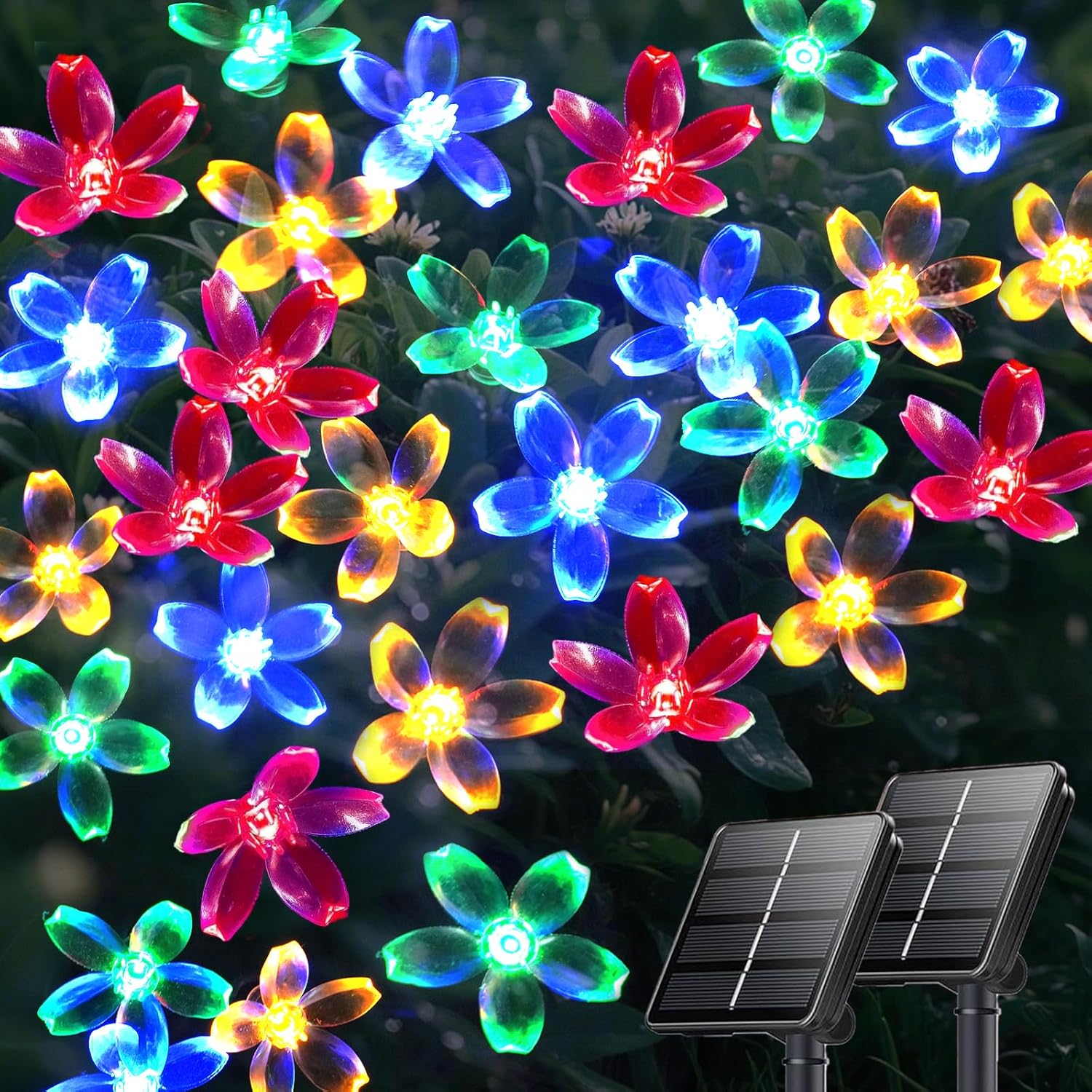 2PK 55FT 32LED Orange and Green Solar Mushroom Lights Outdoor, Solar String Light with 8 Lighting Modes Auto On/Off, Halloween Garden Lights for Witch Decorations