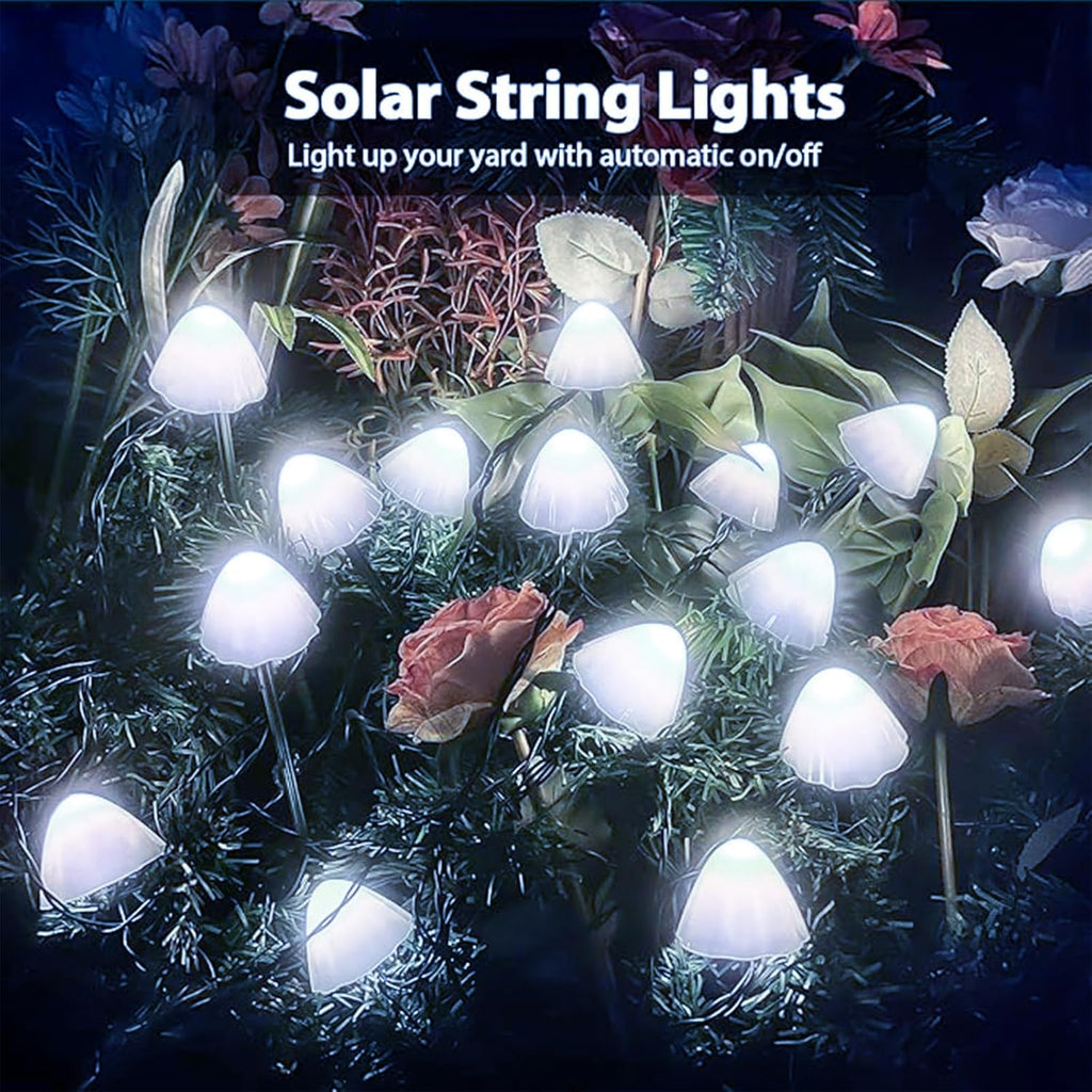 2PK 55FT 32LED Orange and Green Solar Mushroom Lights Outdoor, Solar String Light with 8 Lighting Modes Auto On/Off, Halloween Garden Lights for Witch Decorations