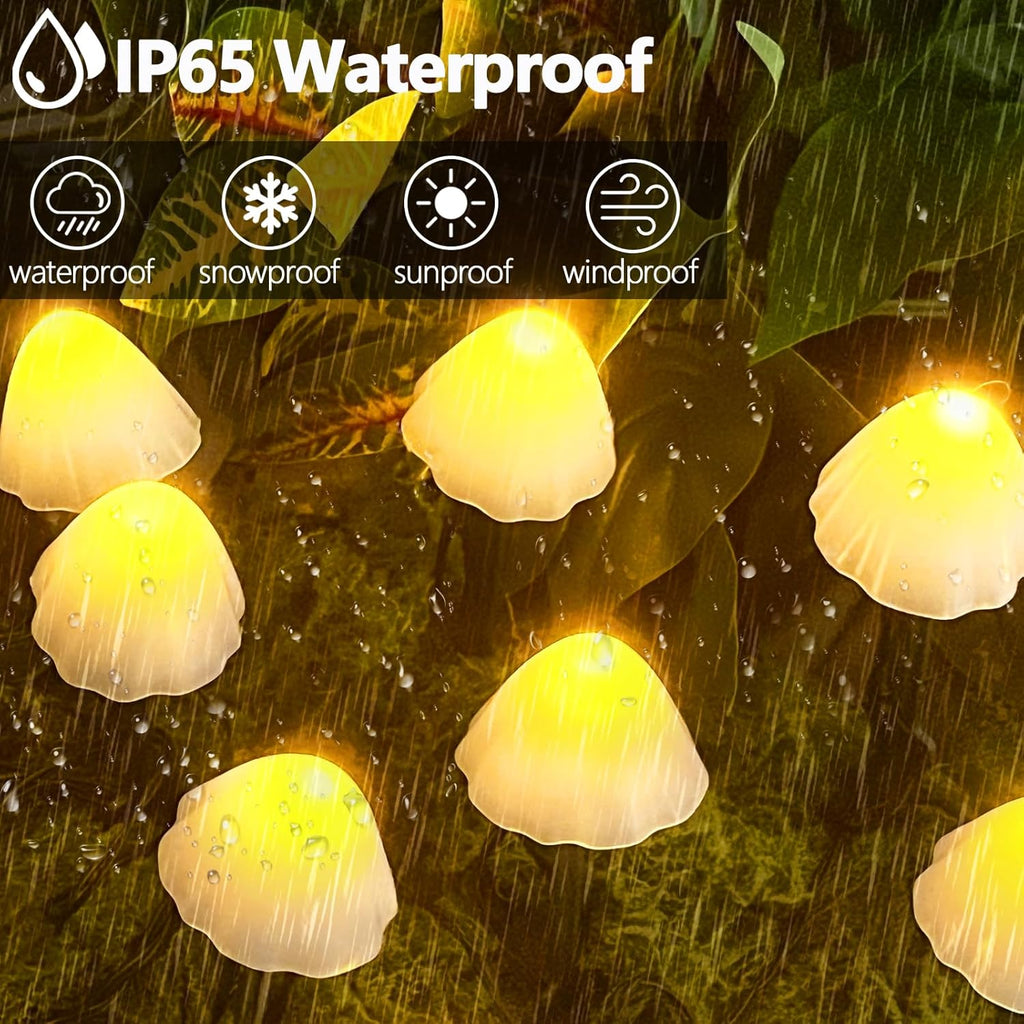2PK 55FT 32LED Orange and Green Solar Mushroom Lights Outdoor, Solar String Light with 8 Lighting Modes Auto On/Off, Halloween Garden Lights for Witch Decorations