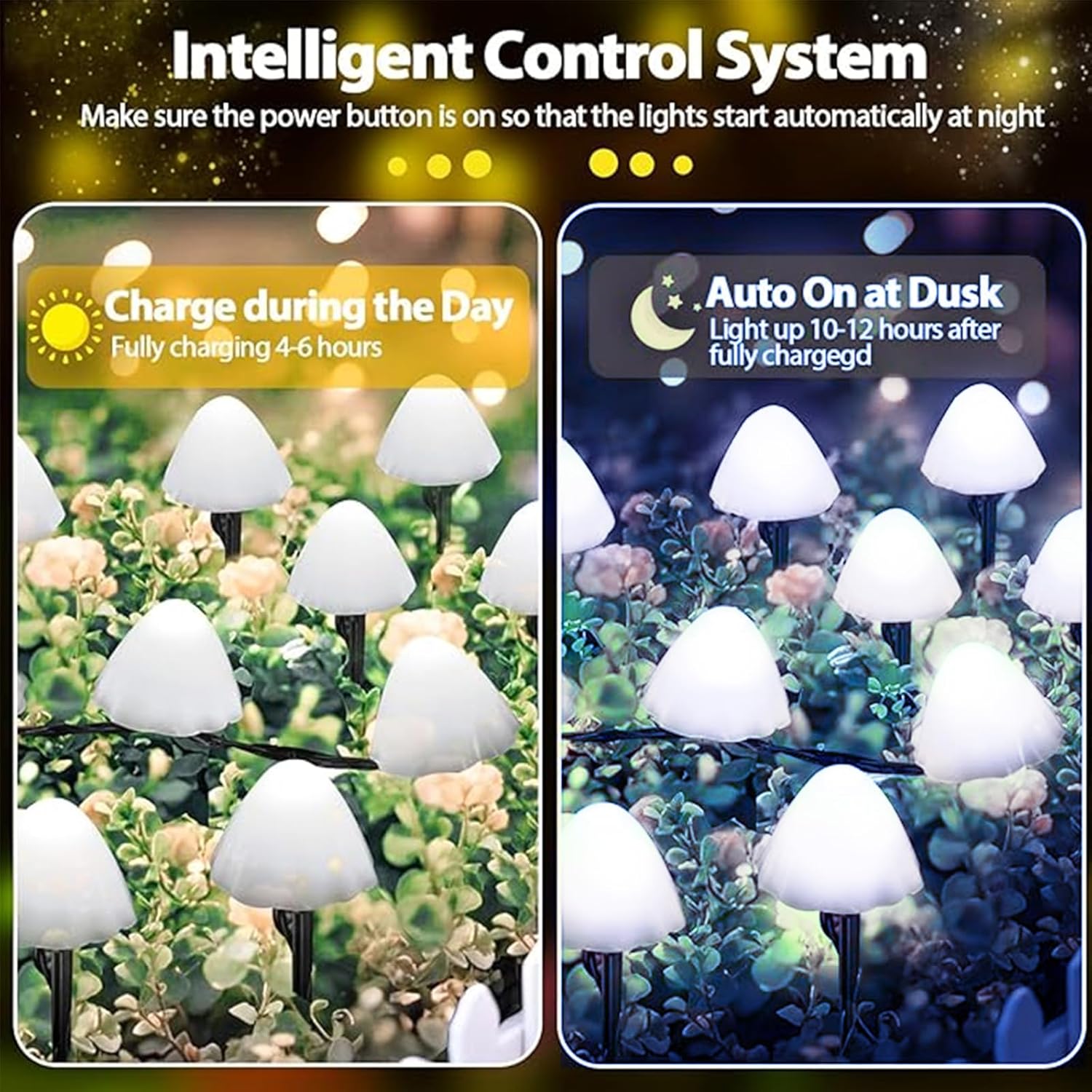 2PK 55FT 32LED Orange and Green Solar Mushroom Lights Outdoor, Solar String Light with 8 Lighting Modes Auto On/Off, Halloween Garden Lights for Witch Decorations