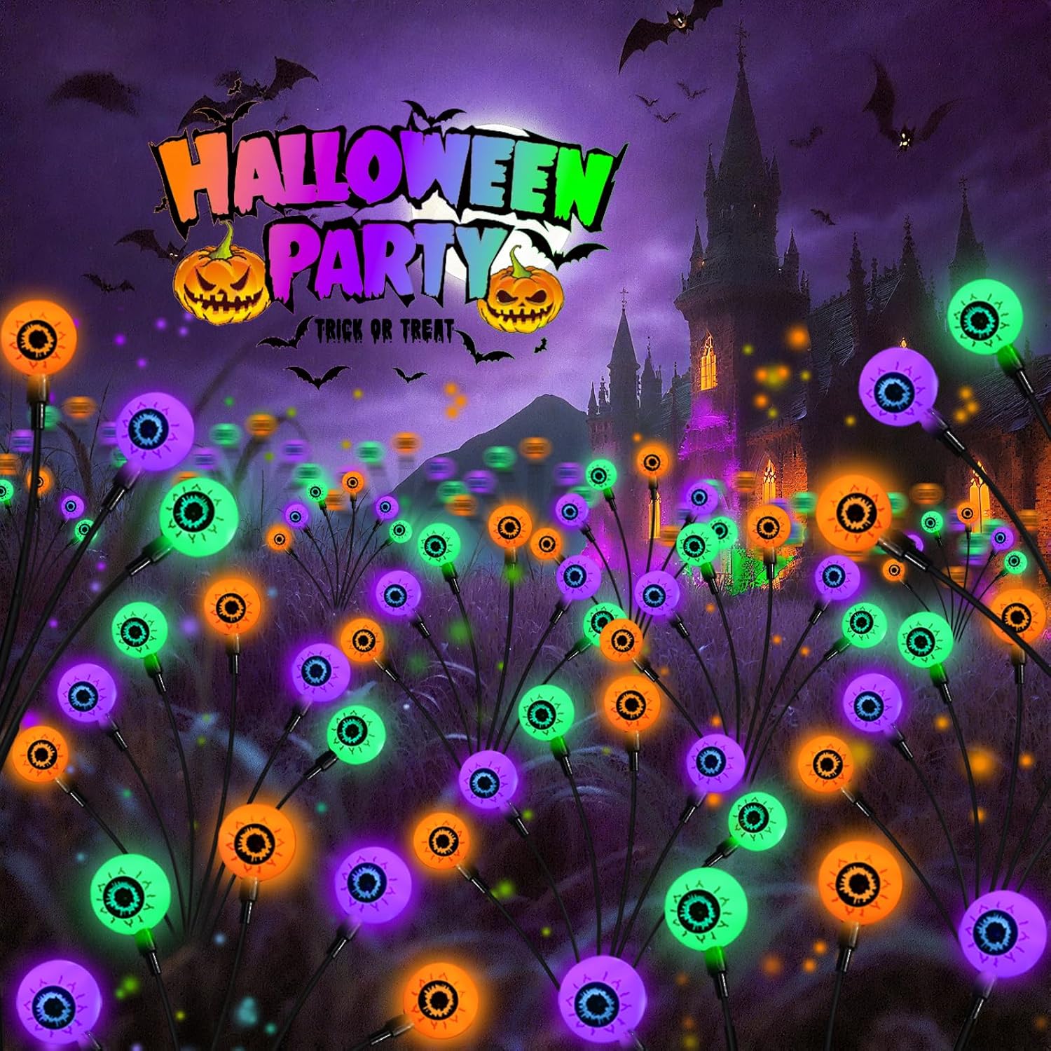 6Pack 36LED Purple, Orange and Green Spider Solar Halloween Lights Outdoor, Solar Swaying Firefly Lights with Spider, Waterproof for Yard, Garden, Pathway, Halloween Decorations
