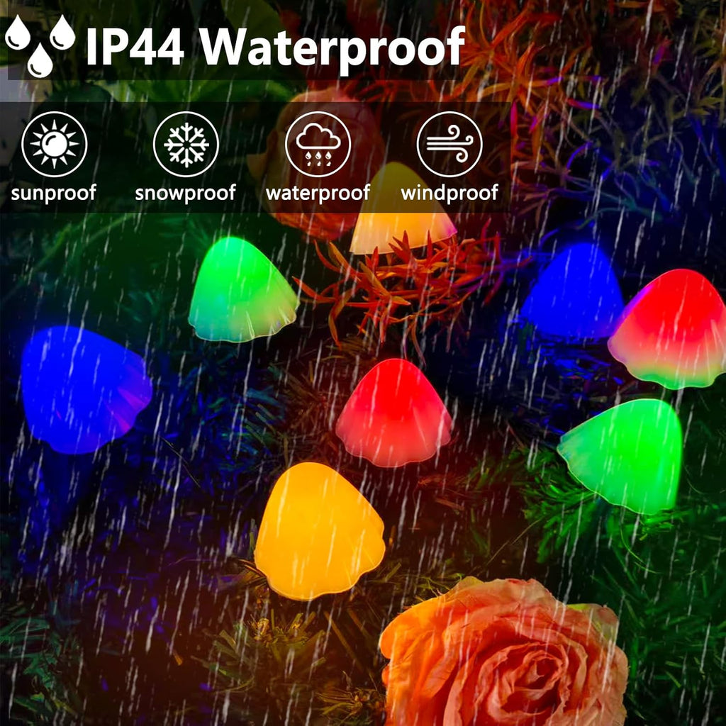 2PK 55FT 32LED Orange and Green Solar Mushroom Lights Outdoor, Solar String Light with 8 Lighting Modes Auto On/Off, Halloween Garden Lights for Witch Decorations