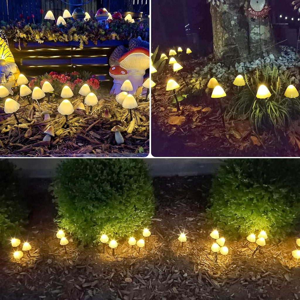 2PK 55FT 32LED Orange and Green Solar Mushroom Lights Outdoor, Solar String Light with 8 Lighting Modes Auto On/Off, Halloween Garden Lights for Witch Decorations