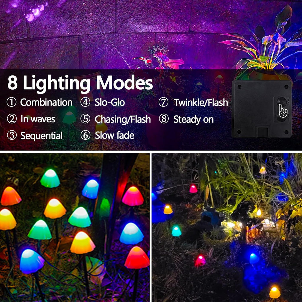 2PK 55FT 32LED Orange and Green Solar Mushroom Lights Outdoor, Solar String Light with 8 Lighting Modes Auto On/Off, Halloween Garden Lights for Witch Decorations