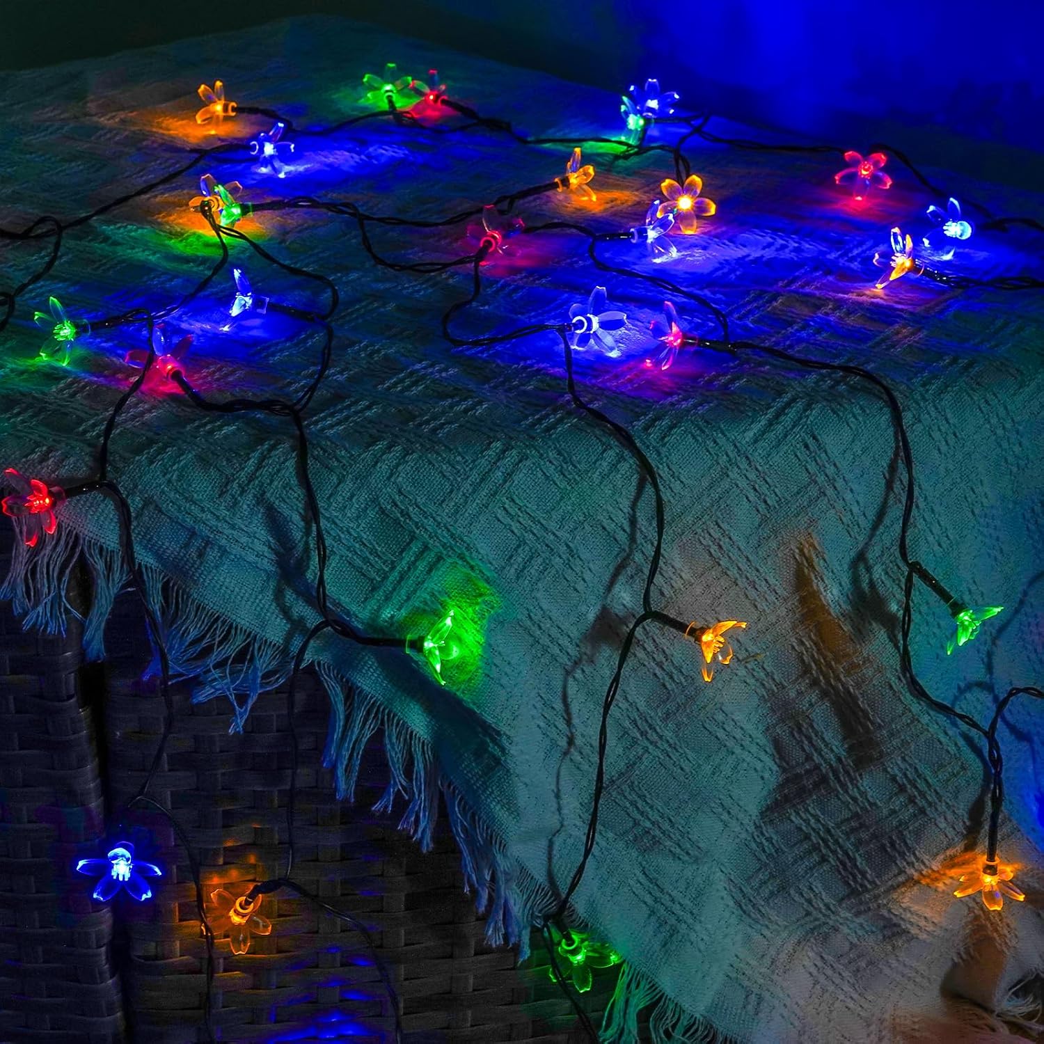 2PK 55FT 32LED Orange and Green Solar Mushroom Lights Outdoor, Solar String Light with 8 Lighting Modes Auto On/Off, Halloween Garden Lights for Witch Decorations