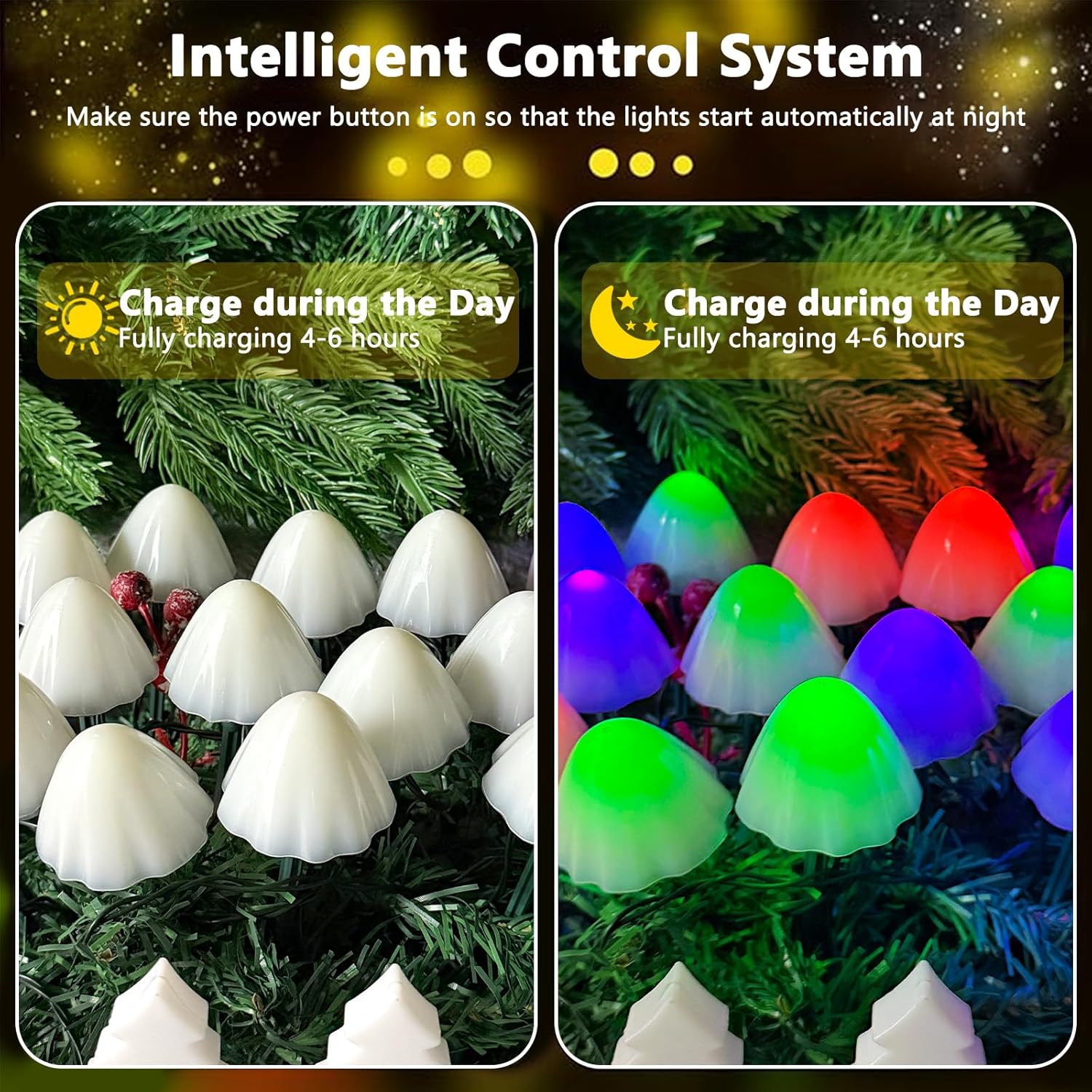 2PK 55FT 32LED Orange and Green Solar Mushroom Lights Outdoor, Solar String Light with 8 Lighting Modes Auto On/Off, Halloween Garden Lights for Witch Decorations