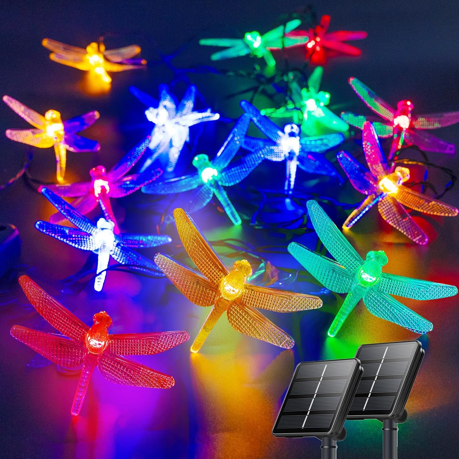 2PK 55FT 32LED Orange and Green Solar Mushroom Lights Outdoor, Solar String Light with 8 Lighting Modes Auto On/Off, Halloween Garden Lights for Witch Decorations
