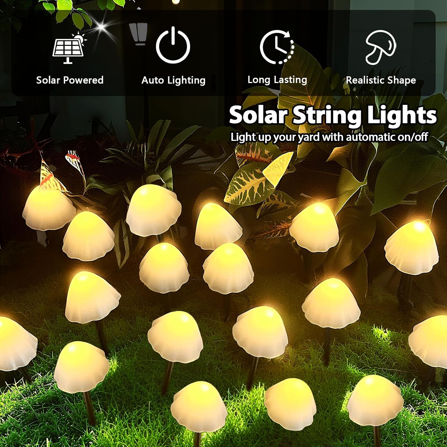 2PK 55FT 32LED Orange and Green Solar Mushroom Lights Outdoor, Solar String Light with 8 Lighting Modes Auto On/Off, Halloween Garden Lights for Witch Decorations