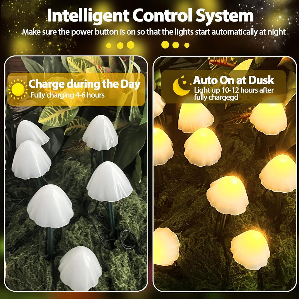 2PK 55FT 32LED Orange and Green Solar Mushroom Lights Outdoor, Solar String Light with 8 Lighting Modes Auto On/Off, Halloween Garden Lights for Witch Decorations